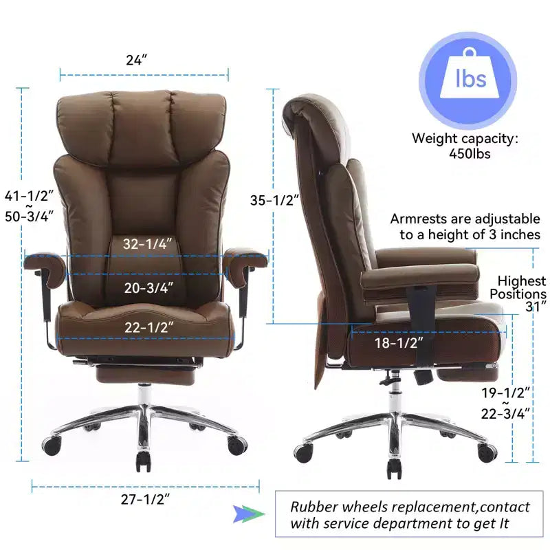 Efomao Ergonomic Office Chair 450LBS with Foot Rest, High Back PU Leather Executive Chair with Lumbar Support and Adjustable Armrests