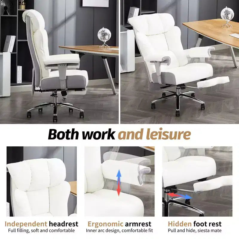 Efomao Ergonomic Office Chair 450LBS with Foot Rest, High Back PU Leather Executive Chair with Lumbar Support and Adjustable Armrests