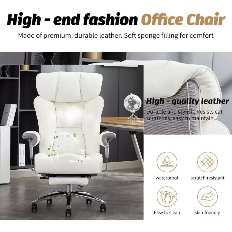 Efomao Ergonomic Office Chair 450LBS with Foot Rest, High Back PU Leather Executive Chair with Lumbar Support and Adjustable Armrests