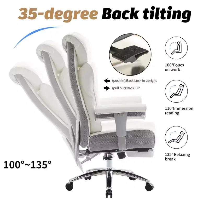 Efomao Ergonomic Office Chair 450LBS with Foot Rest, High Back PU Leather Executive Chair with Lumbar Support and Adjustable Armrests