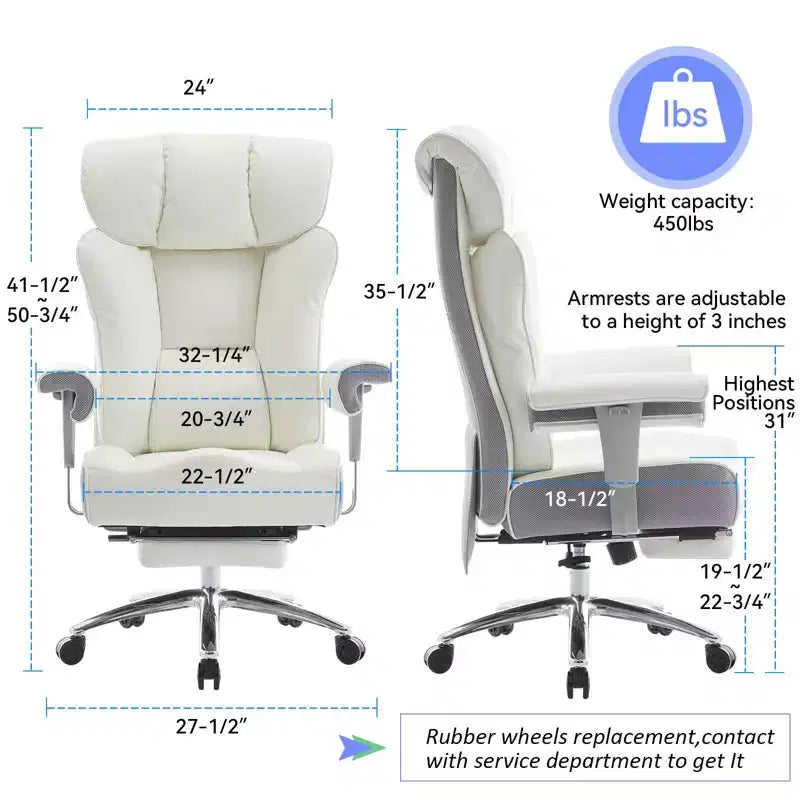 Efomao Ergonomic Office Chair 450LBS with Foot Rest, High Back PU Leather Executive Chair with Lumbar Support and Adjustable Armrests