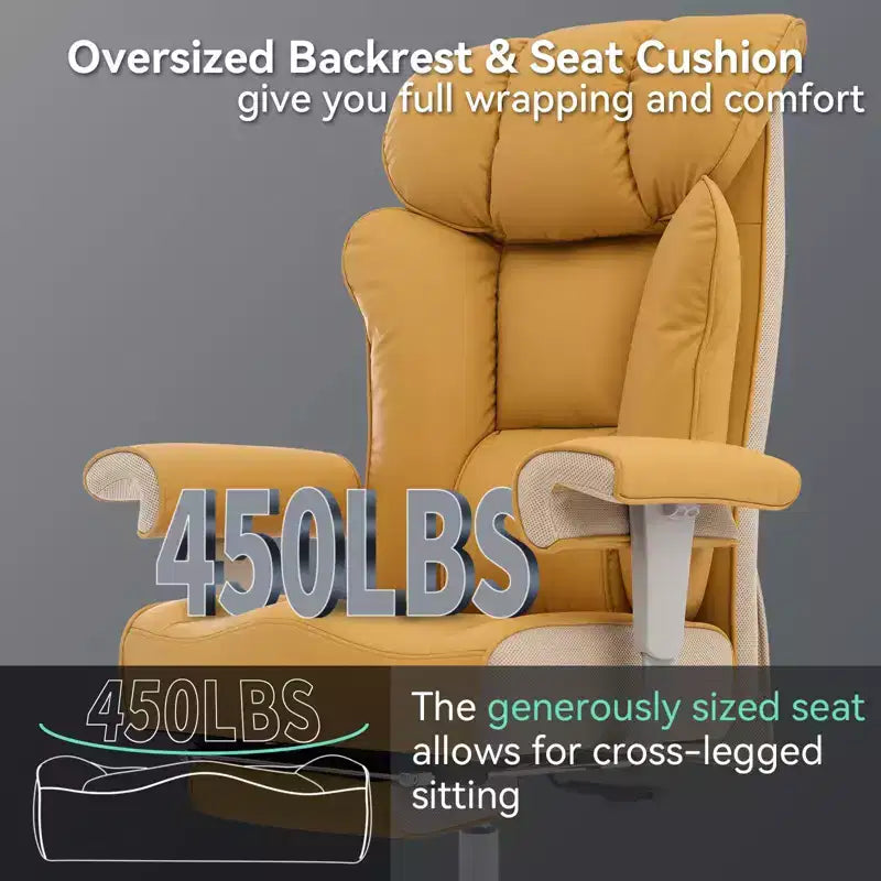 Efomao Ergonomic Office Chair 450LBS with Foot Rest, High Back PU Leather Executive Chair with Lumbar Support and Adjustable Armrests