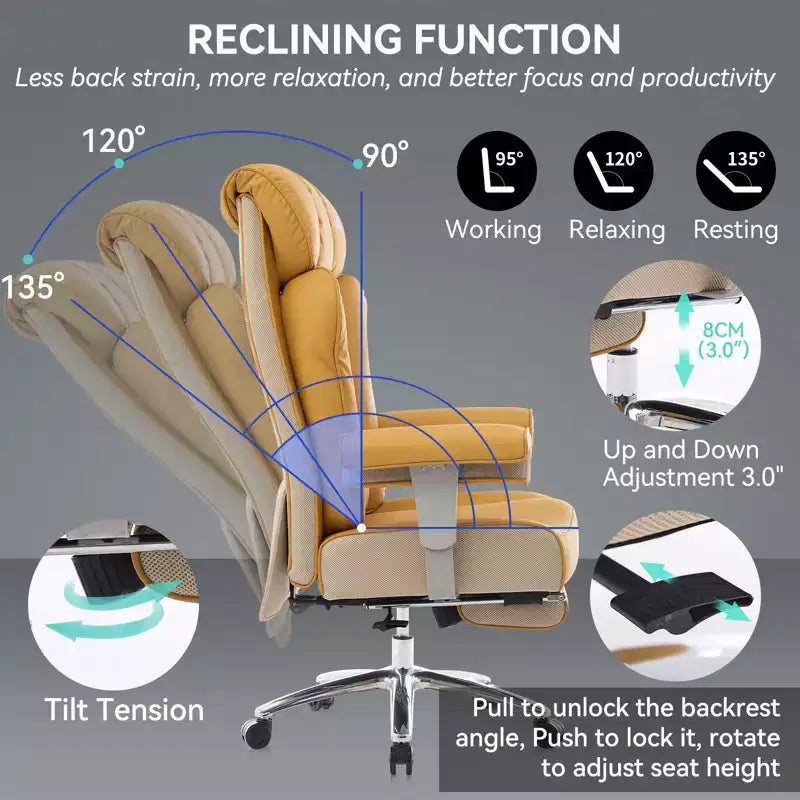 Efomao Ergonomic Office Chair 450LBS with Foot Rest, High Back PU Leather Executive Chair with Lumbar Support and Adjustable Armrests