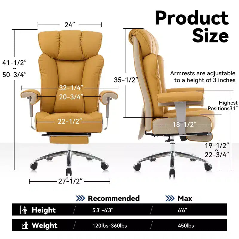 Efomao Ergonomic Office Chair 450LBS with Foot Rest, High Back PU Leather Executive Chair with Lumbar Support and Adjustable Armrests