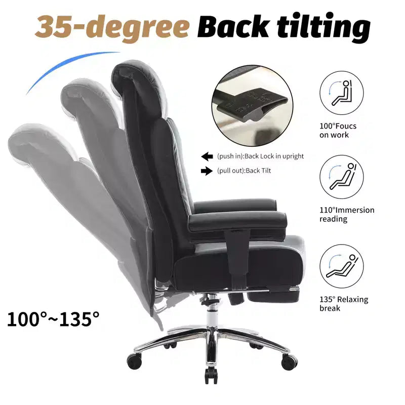 Efomao Ergonomic Office Chair 450LBS with Foot Rest, High Back PU Leather Executive Chair with Lumbar Support and Adjustable Armrests