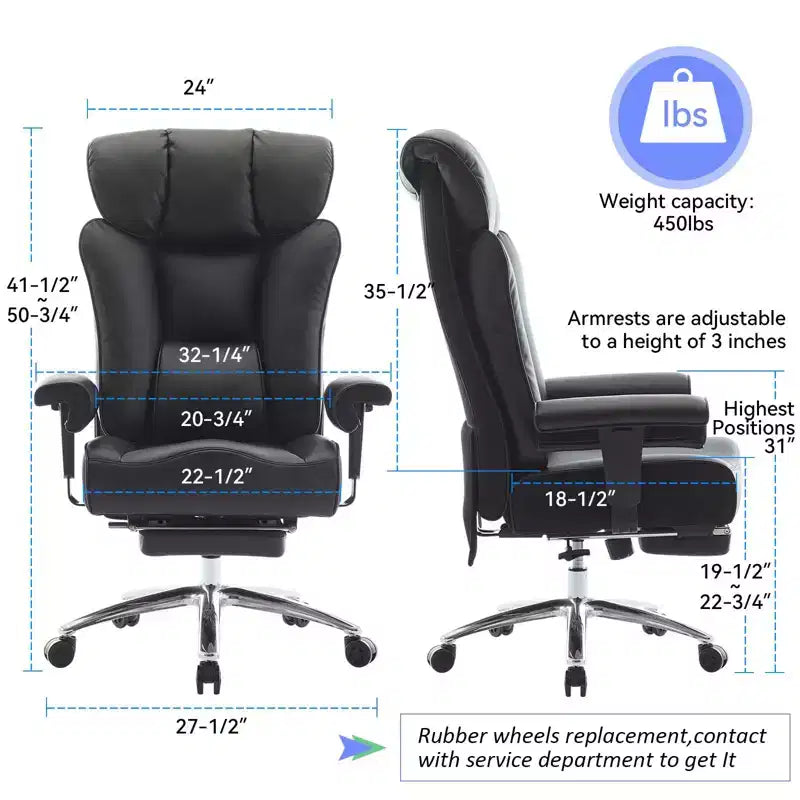 Efomao Ergonomic Office Chair 450LBS with Foot Rest, High Back PU Leather Executive Chair with Lumbar Support and Adjustable Armrests