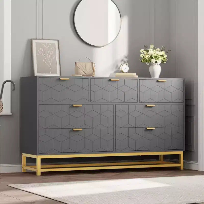 53.5 7-Drawer Dresser with Metal Legs, Modern Chest Organizer for Bedroom, Living Room, Entryway