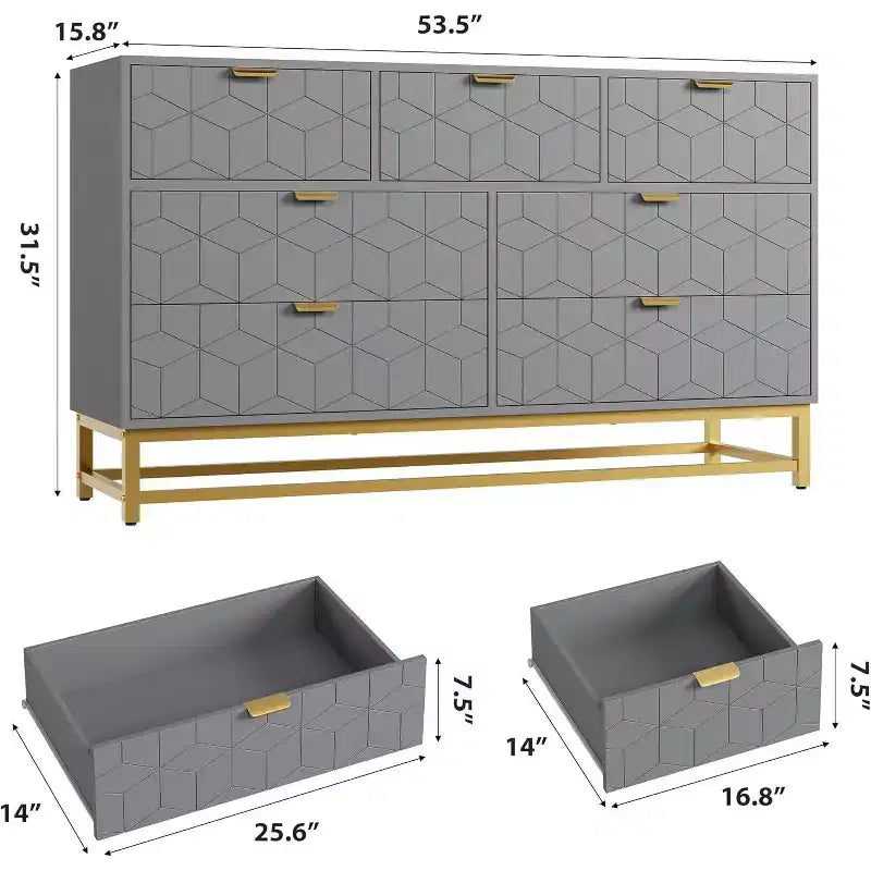 53.5 7-Drawer Dresser with Metal Legs, Modern Chest Organizer for Bedroom, Living Room, Entryway
