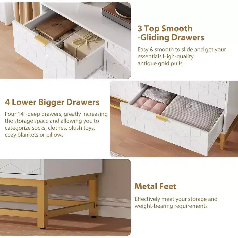 53.5 7-Drawer Dresser with Metal Legs, Modern Chest Organizer for Bedroom, Living Room, Entryway