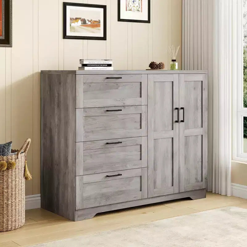 43.3 H Wooden Dresser with Storage Closet, Armoire Wardrobe Closet with 4 Drawers and 2 Doors