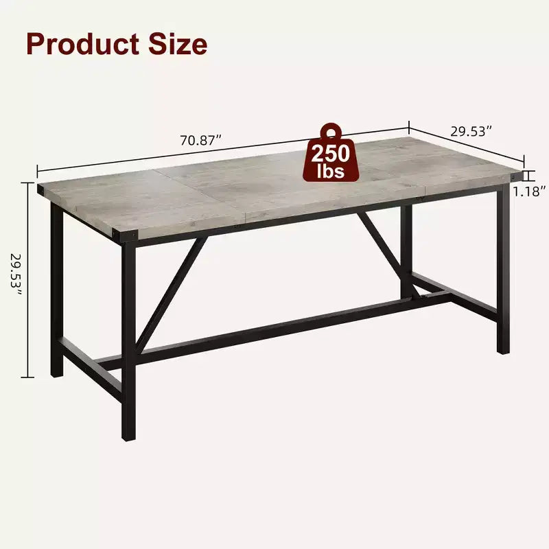 Dining Table for 6-8,70.87 Heavy Duty Kitchen Table,Farmhouse Rectangular Dining Room Table with Strong Metal Legs,for Big Family,Apartment,Dinette