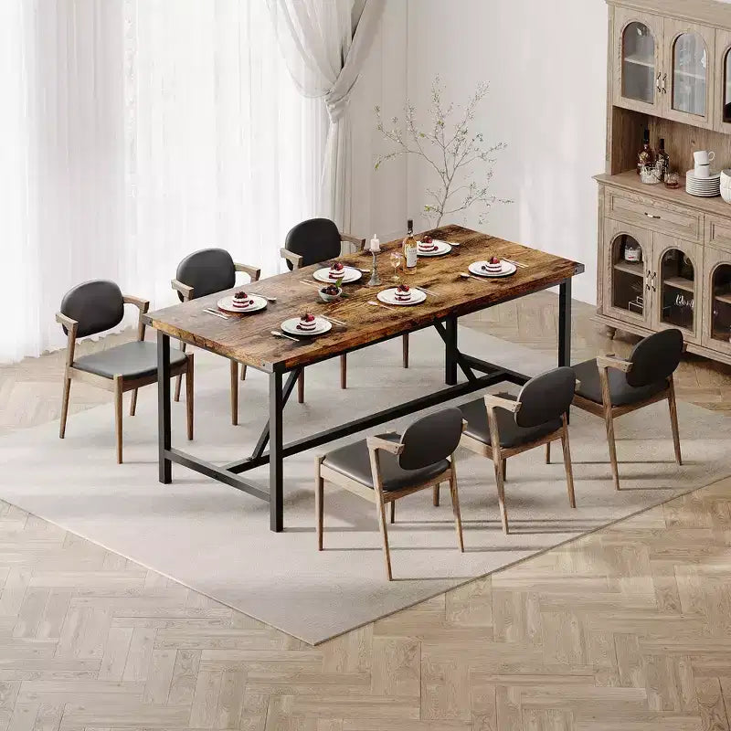 Dining Table for 6-8,70.87 Heavy Duty Kitchen Table,Farmhouse Rectangular Dining Room Table with Strong Metal Legs,for Big Family,Apartment,Dinette