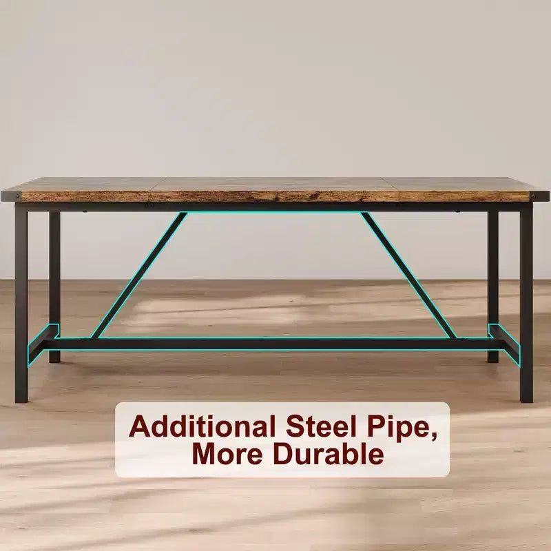 Dining Table for 6-8,70.87 Heavy Duty Kitchen Table,Farmhouse Rectangular Dining Room Table with Strong Metal Legs,for Big Family,Apartment,Dinette