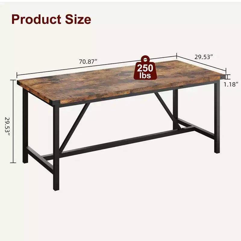 Dining Table for 6-8,70.87 Heavy Duty Kitchen Table,Farmhouse Rectangular Dining Room Table with Strong Metal Legs,for Big Family,Apartment,Dinette