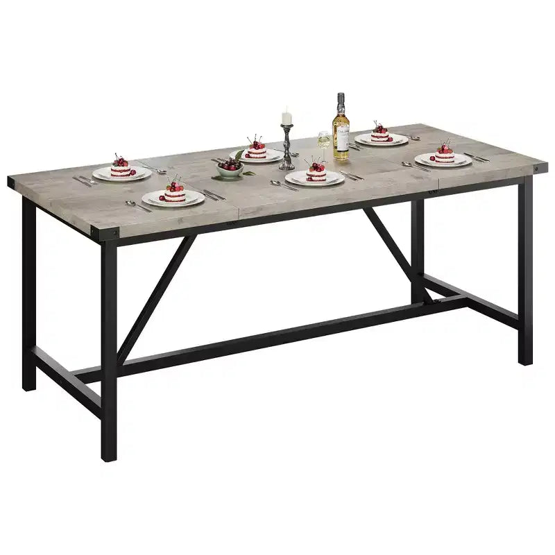 Esstisch für 6-8 Personen, 180 cm robuster Küchentisch, rechteckiger Landhaus-Esstisch mit stabilen Metallbeinen, für große Familien, Apartments, Esszimmer
