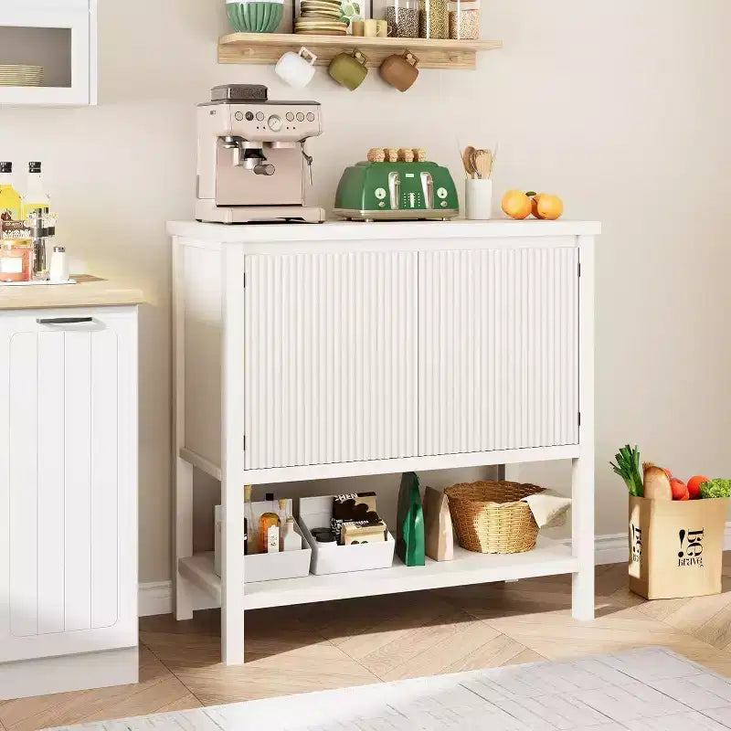 Narrow Sofa Tables with Storage, Console Table with 2-Door, Modern Sideboard with Storage Shelf, Coffee Bar for Living Room, Office White