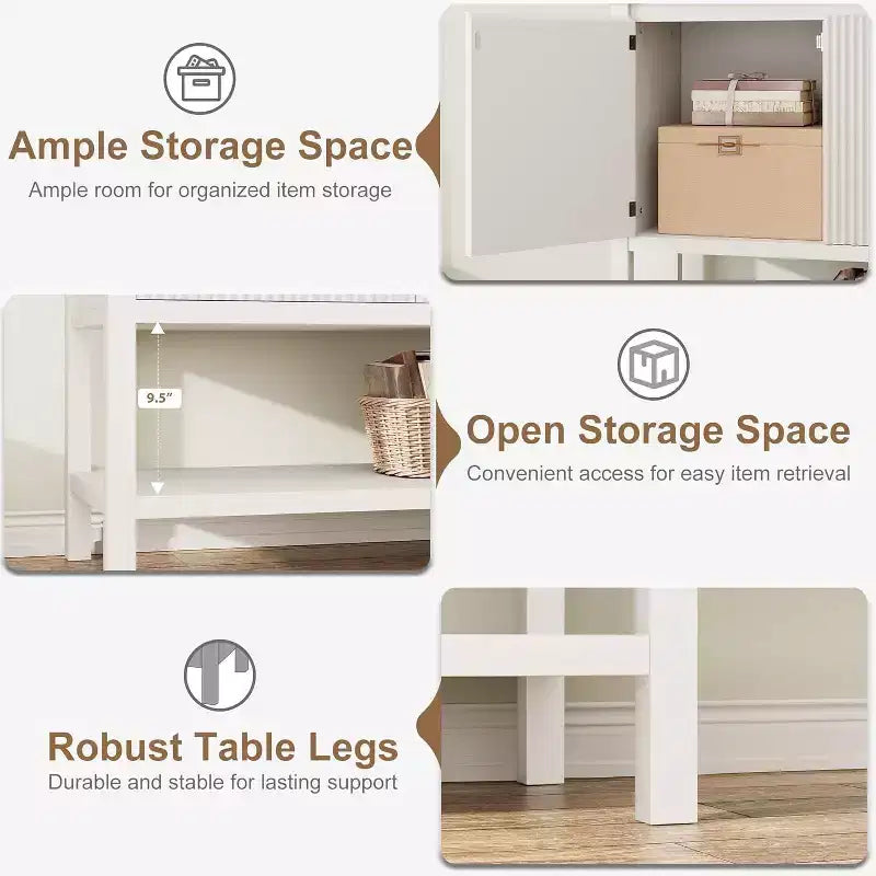 Narrow Sofa Tables with Storage, Console Table with 2-Door, Modern Sideboard with Storage Shelf, Coffee Bar for Living Room, Office White