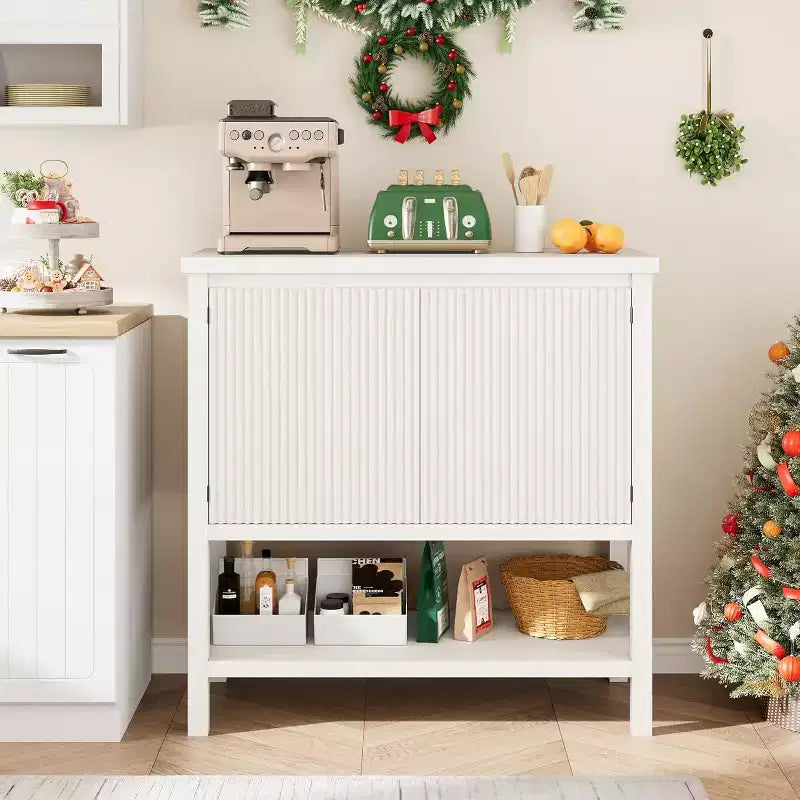 Narrow Sofa Tables with Storage, Console Table with 2-Door, Modern Sideboard with Storage Shelf, Coffee Bar for Living Room, Office White