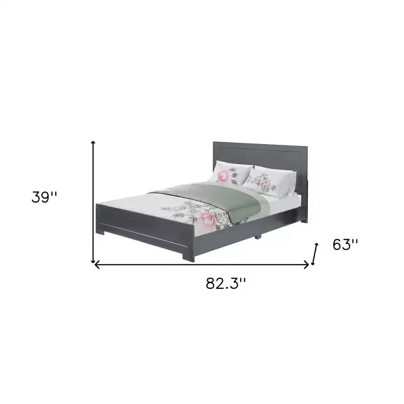 HomeRoots Gray Inlaid Panels Wood Queen Bed Frame