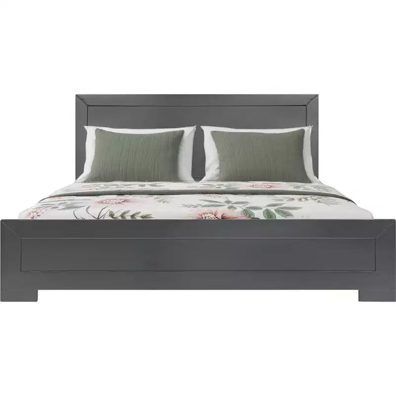 HomeRoots Gray Inlaid Panels Wood Queen Bed Frame