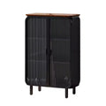 Modern Two-Door Cabinet with Glass Doors Featuring Three-Tier Storage 28.35 Unique Fir Cabinet Top for Entryway Home Black