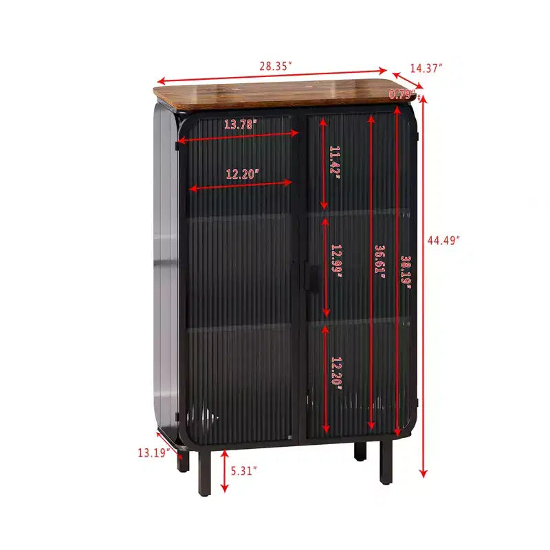 Modern Two-Door Cabinet with Glass Doors Featuring Three-Tier Storage 28.35 Unique Fir Cabinet Top for Entryway Home Black
