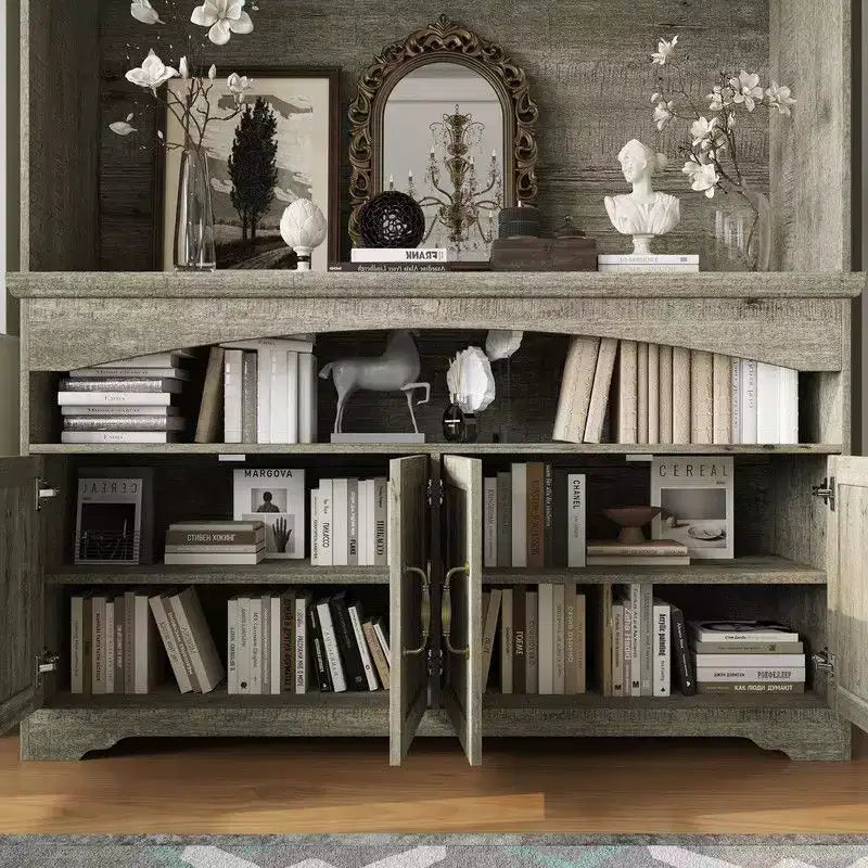 Famapy Multi-Functional Rustic Storage Cabinet,Display Cabinet & Bookcase,Living Room Storage Unit,Kitchen Pantry Hutch for Dishware Storage