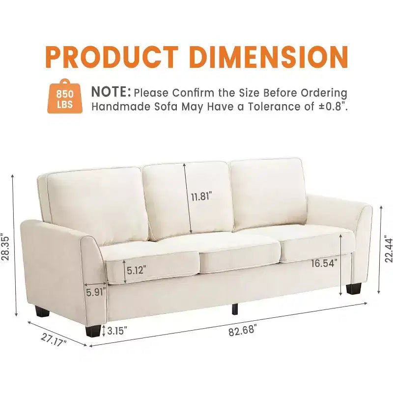 3 Seater Sofa Couch Oversized Modern Chenille 83 Inch Couch, Comfy Deep Seat Lounge Loveseat, Washable Cozy Cloud Sofa for Home Office Apartment