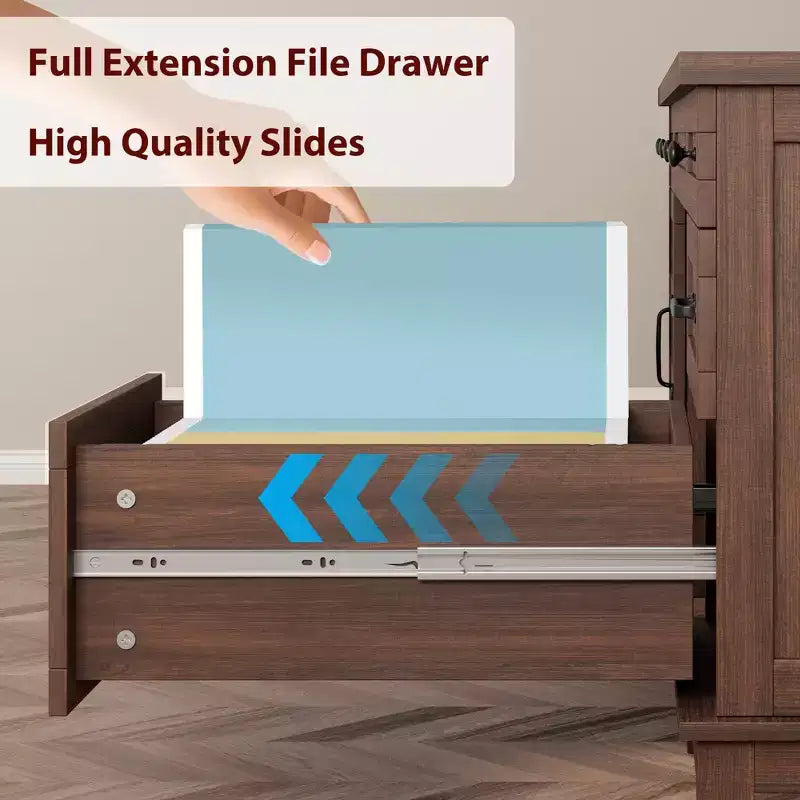 Garvee Executive Desk with Drawers, Farmhouse Home Office Desk with Charging Station, 60 Wooden Computer Writing Desk with File Cabinet Storage