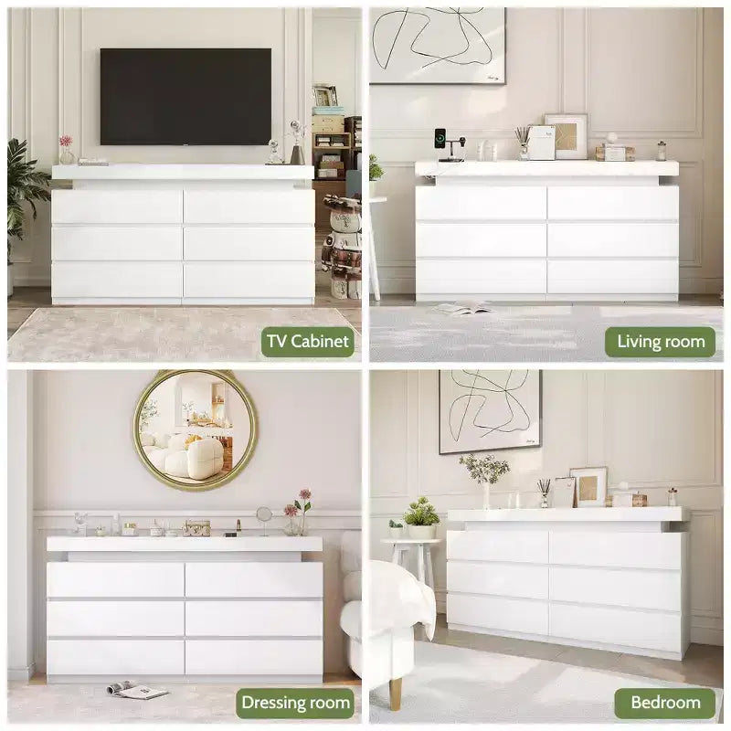 Dyonery Modern 6-Drawer Dressing Table with Sliding Top, Featuring Drawers, Organizer for Bedroom, Closet, and Living Room