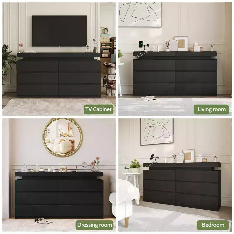 Dyonery Modern 6-Drawer Dressing Table with Sliding Top, Featuring Drawers, Organizer for Bedroom, Closet, and Living Room