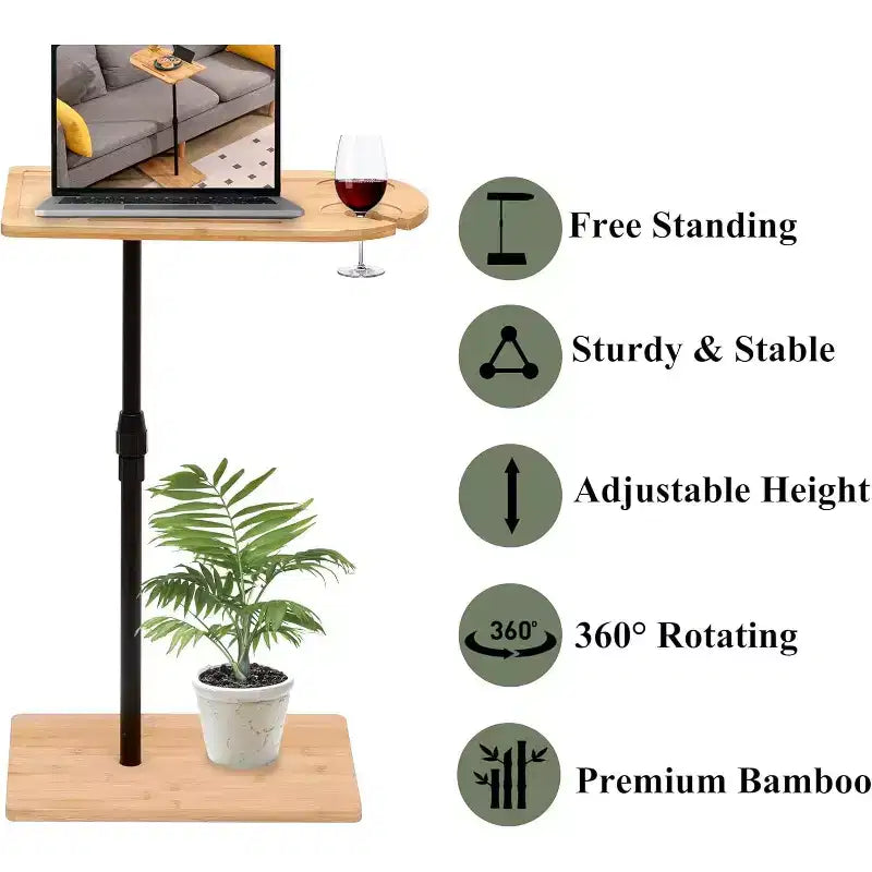 C-Shaped Sofa Tray Table for Sofa, 360 Rotatable and Height-Adjustable Side Table for Bed, TV Tray Table