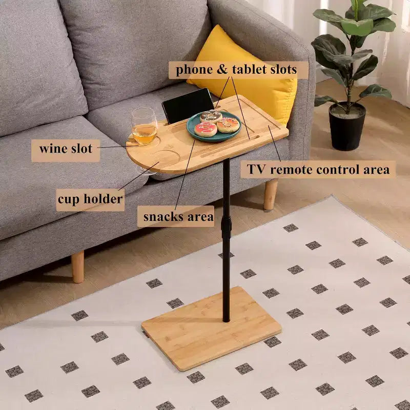 C-Shaped Sofa Tray Table for Sofa, 360 Rotatable and Height-Adjustable Side Table for Bed, TV Tray Table
