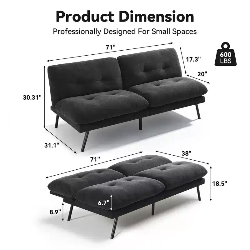 MUUEGM 72 Convertible Futon Sofa Bed, Terry Cloth Couch with Adjustable Backrest & Washable Covers for Small Spaces, Living Room