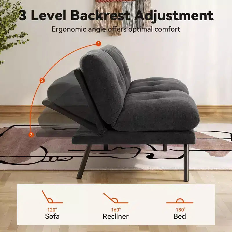 MUUEGM 72 Convertible Futon Sofa Bed, Terry Cloth Couch with Adjustable Backrest & Washable Covers for Small Spaces, Living Room