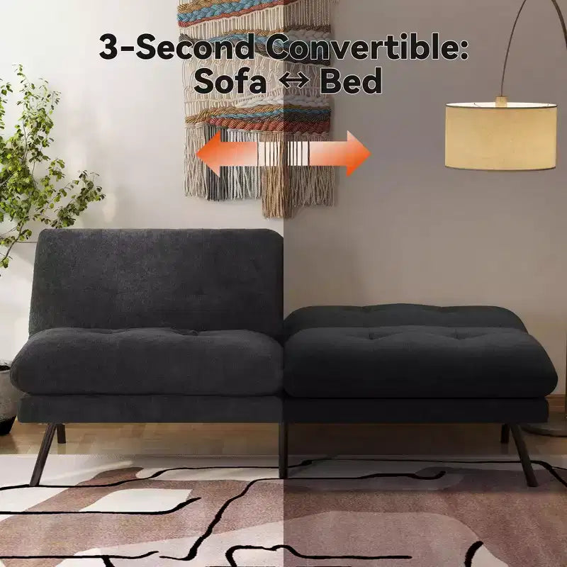 MUUEGM 72 Convertible Futon Sofa Bed, Terry Cloth Couch with Adjustable Backrest & Washable Covers for Small Spaces, Living Room