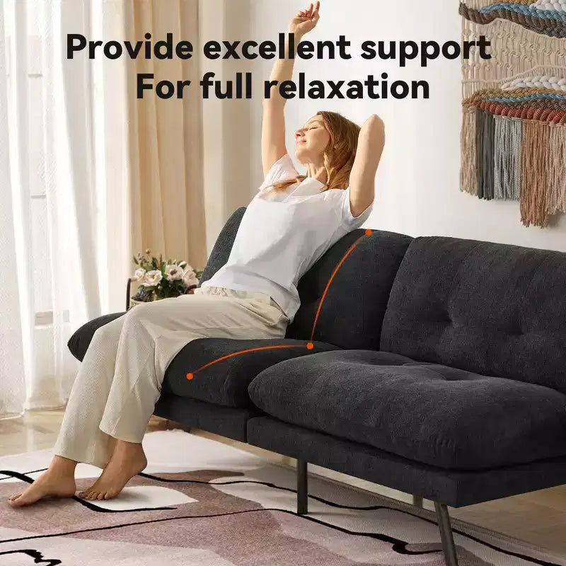 MUUEGM 72 Convertible Futon Sofa Bed, Terry Cloth Couch with Adjustable Backrest & Washable Covers for Small Spaces, Living Room