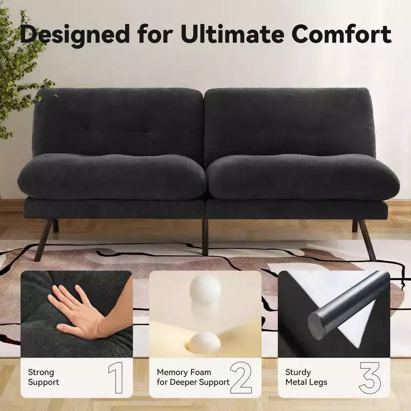 MUUEGM 72 Convertible Futon Sofa Bed, Terry Cloth Couch with Adjustable Backrest & Washable Covers for Small Spaces, Living Room