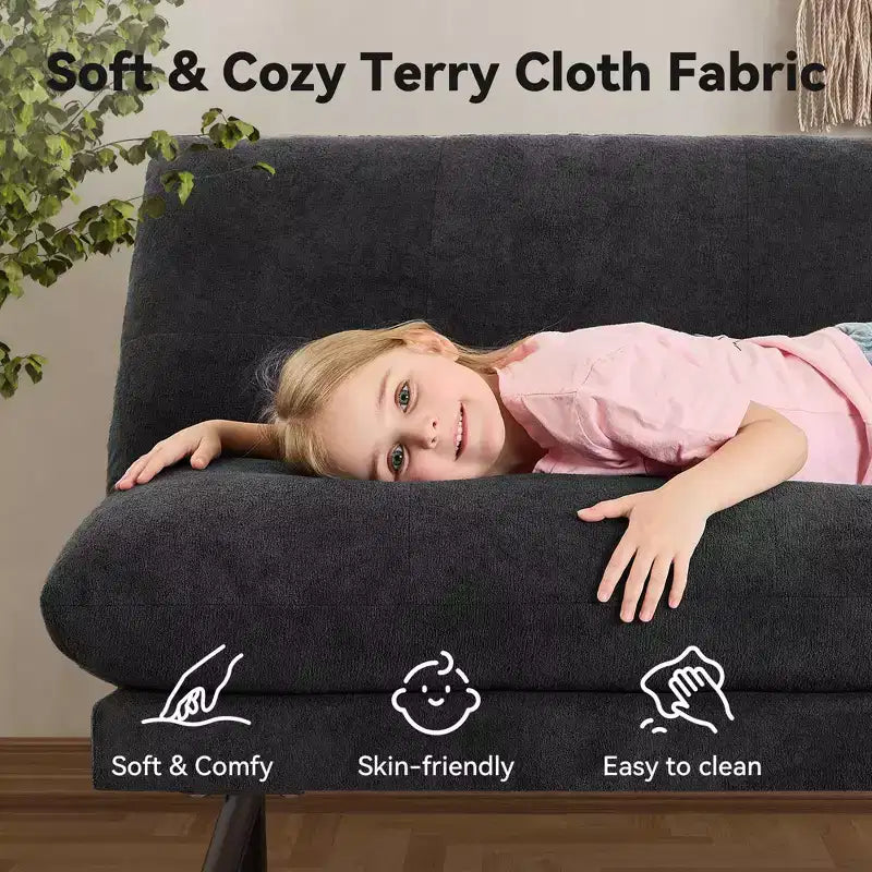 MUUEGM 72 Convertible Futon Sofa Bed, Terry Cloth Couch with Adjustable Backrest & Washable Covers for Small Spaces, Living Room