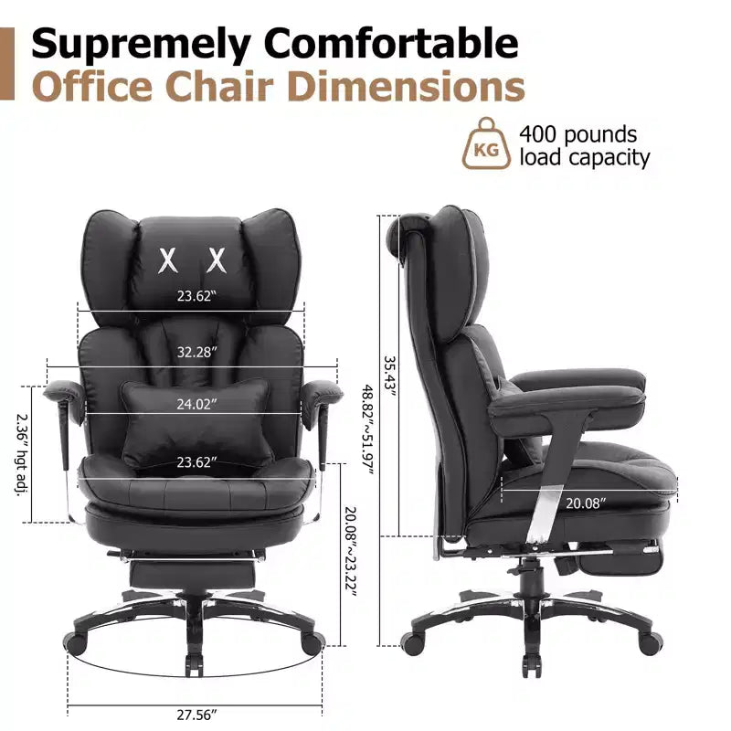 Big and Tall Office Chair with Footrest - Efomao High Back Executive Desk Chair with Wide Seat, Adjustable Armrests, Ergonomic Computer Chair, Black