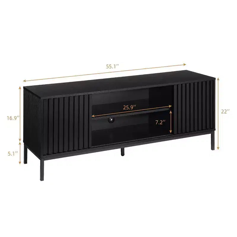 Black TV Stand for 32-65 Inch TV, Modern Entertainment Center with Storage Cabinets, TV Console Table for Living Room