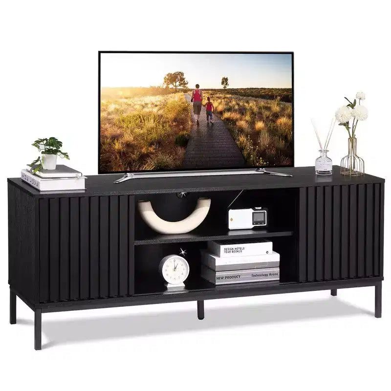 Black TV Stand for 32-65 Inch TV, Modern Entertainment Center with Storage Cabinets, TV Console Table for Living Room