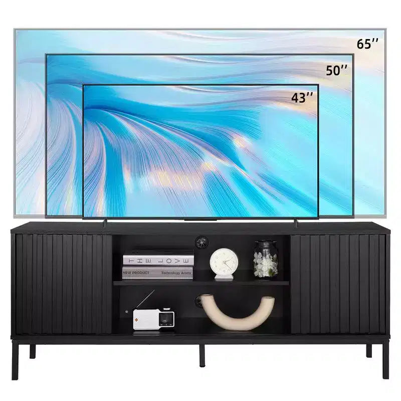 Black TV Stand for 32-65 Inch TV, Modern Entertainment Center with Storage Cabinets, TV Console Table for Living Room