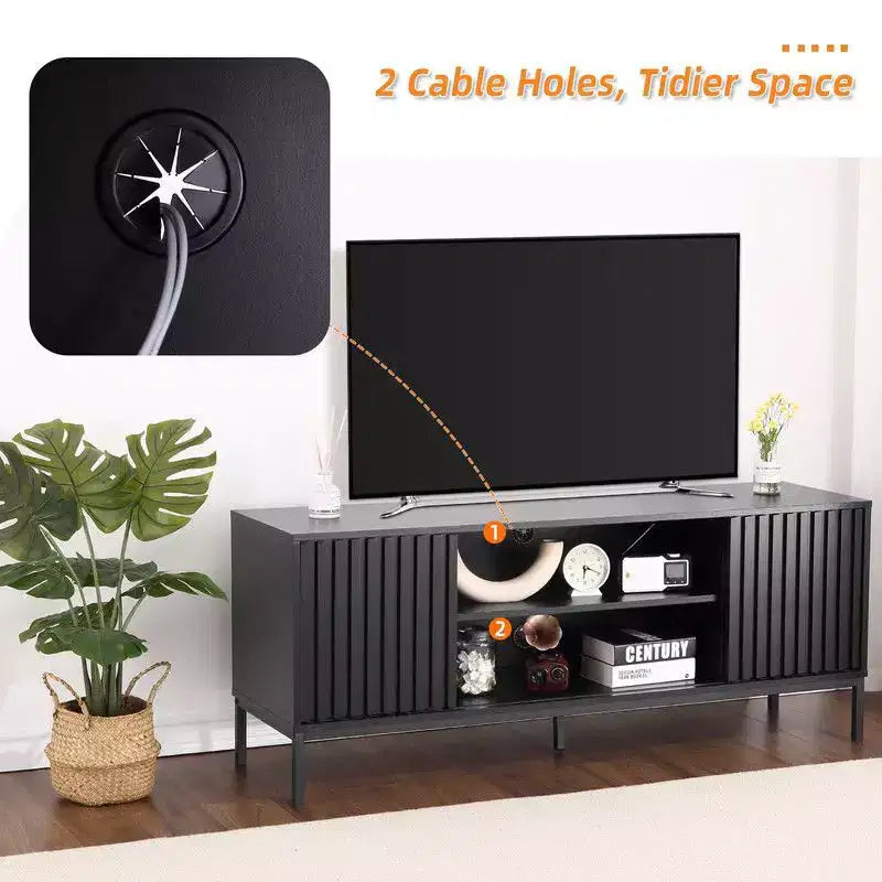 Black TV Stand for 32-65 Inch TV, Modern Entertainment Center with Storage Cabinets, TV Console Table for Living Room
