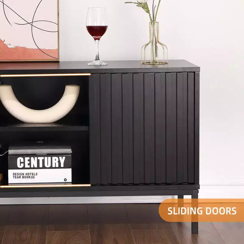 Black TV Stand for 32-65 Inch TV, Modern Entertainment Center with Storage Cabinets, TV Console Table for Living Room