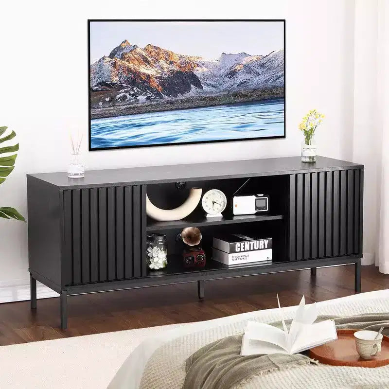Black TV Stand for 32-65 Inch TV, Modern Entertainment Center with Storage Cabinets, TV Console Table for Living Room