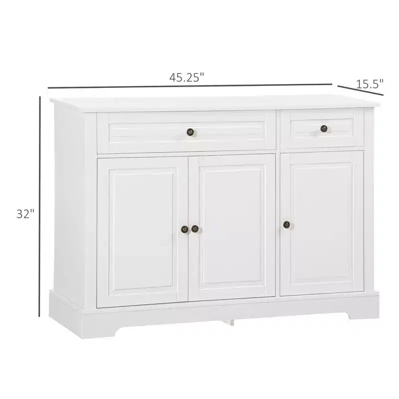 Okak Sideboard Cabinet, Buffet Cabinet with 2 Drawers and Adjustable Shelves, Storage Cabinet for Entryway, Living Room, Kitchen, White
