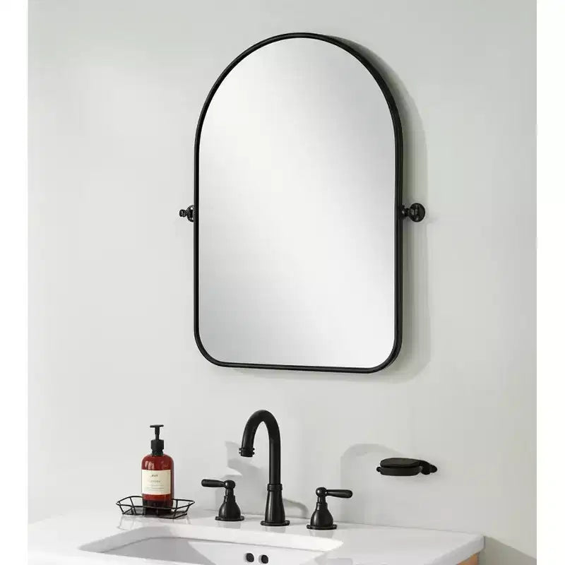 HomeRoots 32 Black Iron Arch Tilting Framed Bathroom Vanity Mirror