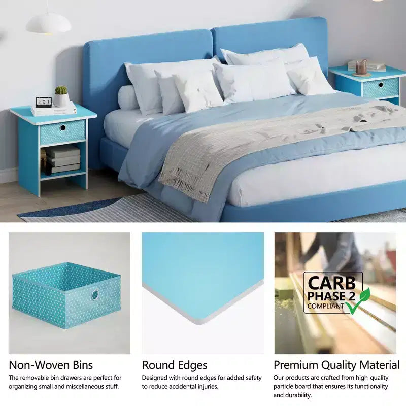 HOMLUX 2PCS Nightstand Sofa End Table Bedside Table with Bin Drawer & Open Shelf