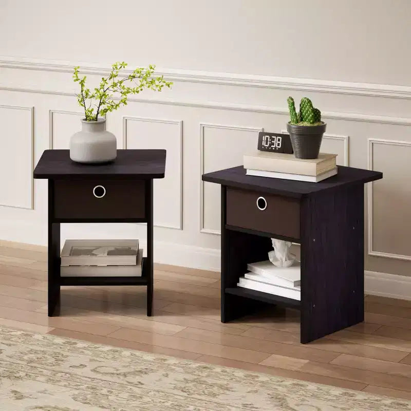HOMLUX 2PCS Nightstand Sofa End Table Bedside Table with Bin Drawer & Open Shelf